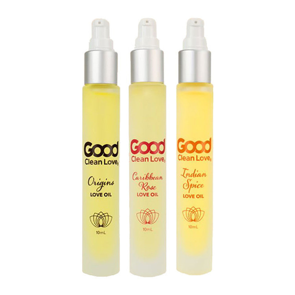 Good Clean Love Oil Trio Pack, Origins, Caribbean Rose and Indian Spice Oil, 10 ML